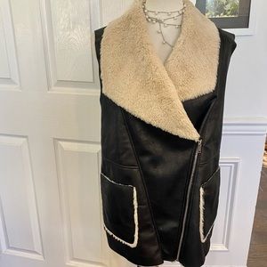 Forever 21 Faux Fur and Leather Long Vest, Medium